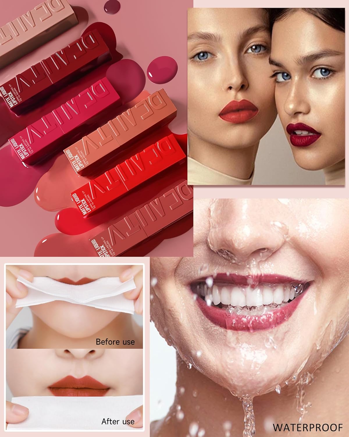 Matte Liquid Lipstick for Women,1Pcs Highly Pigmented Color Lip Stain Tint,Super Velvet Matte Lip Gloss,Up to 16H Wear Lipstain,Long Lasting Waterproof Lipgloss,Non-Stick Cup Lip Makeup-05# Ruby Red - Image 5