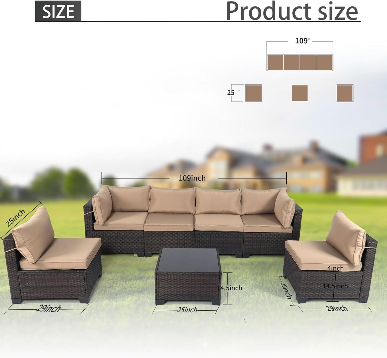 LEVELEVE 7 Pieces Outdoor Patio Furniture Sets,Rattan Conversation Sectional Set,Manual Weaving Wicker Patio Sofa with Tea Table - Image 6