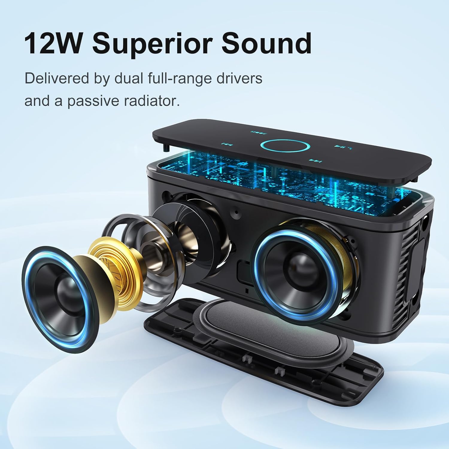 DOSS SoundBox Touch Wireless Bluetooth Speaker with 12W HD Sound and Bass, IPX5 Waterproof, 20H Playtime, Handsfree, for Office, Home, Outdoor, Travel-Upgraded - Image 9