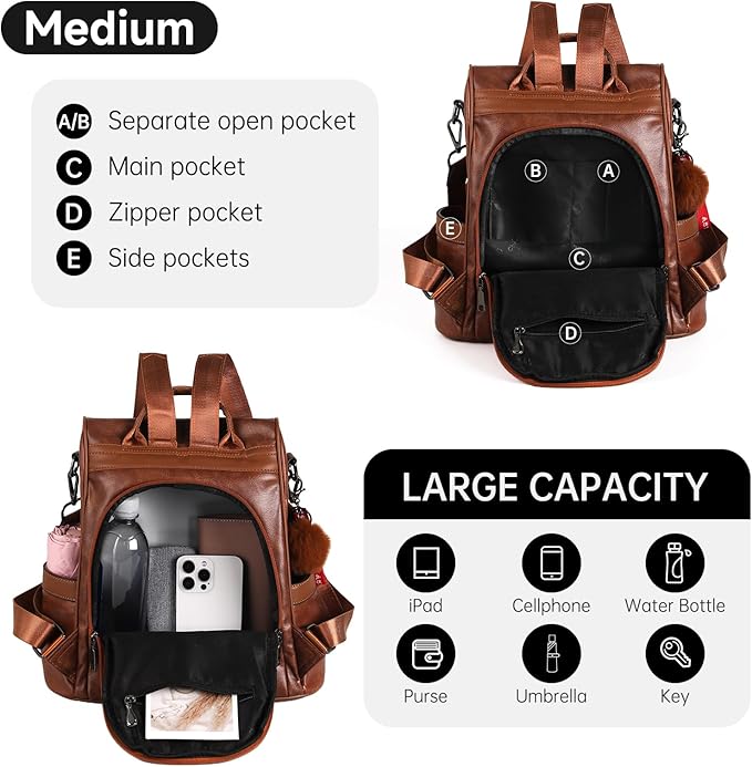 CHERUTY Women Backpack Purse PU Leather Anti-theft Casual Shoulder Bag Fashion Ladies Satchel Bags - Image 3