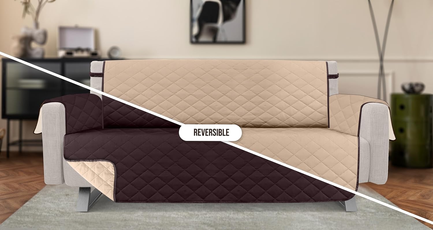 Utopia Bedding Reversible Sofa Couch Cover, Water Resistant Slipcover Furniture Protector with Foam Sticks and Elastic Straps for Kids Dogs Pets (3 Seater, Chocolate/Beige) - Image 5