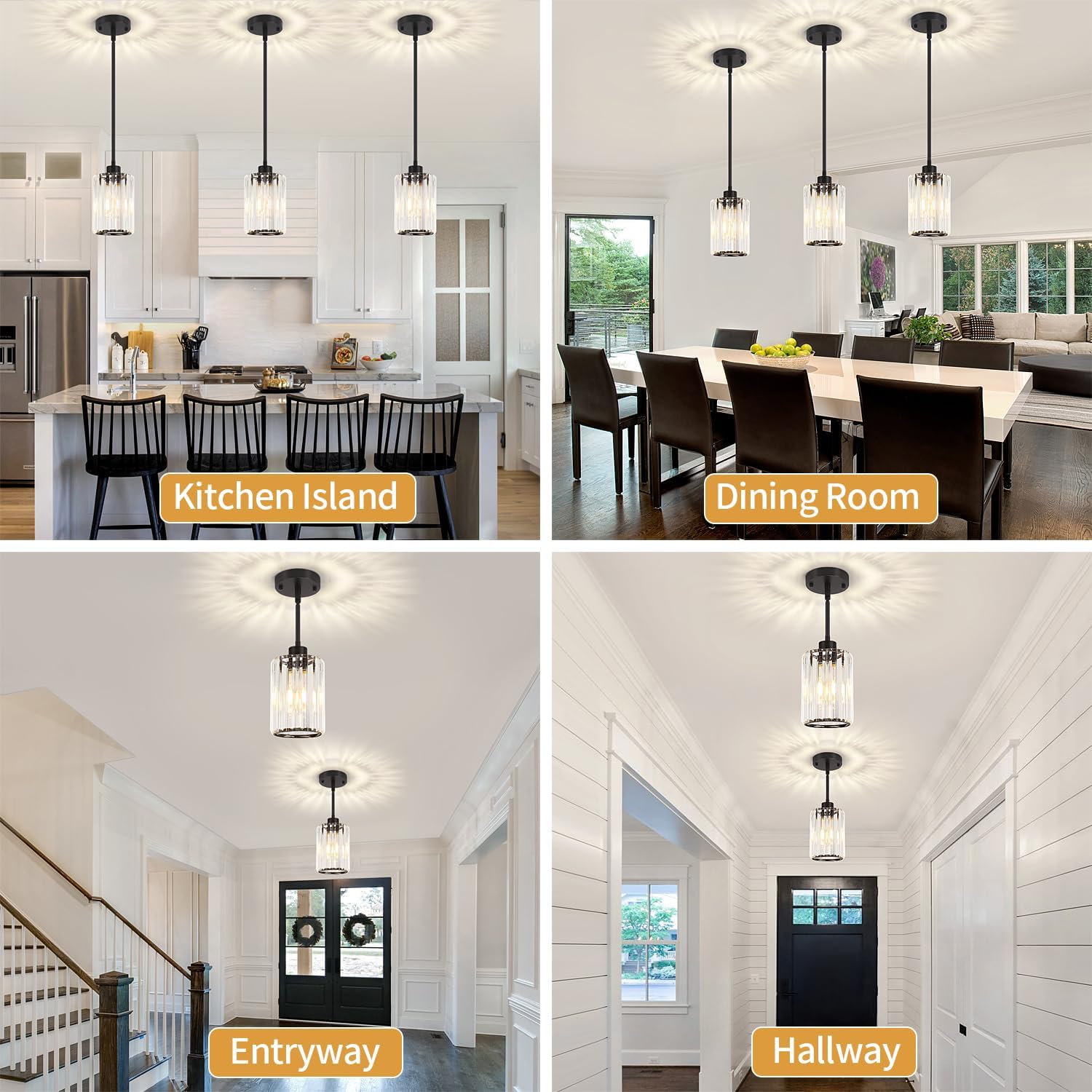 ZSMIHDOH 3 Pack Black Pendant Light, Modern Crystal Pendant Lights Kitchen Island Lighting, Hanging Light Fixtures Mini Chandelier Pendant Lights for Island... - Image 9