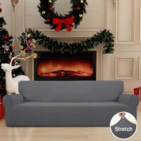 Easy-Going Stretch 4 Seater Sofa Slipcover 1-Piece Sofa Cover Furniture Protector Couch Soft with Elastic Bottom for Kids, Polyester Spandex Jacquard Fabric Small Checks Gray - Image 6