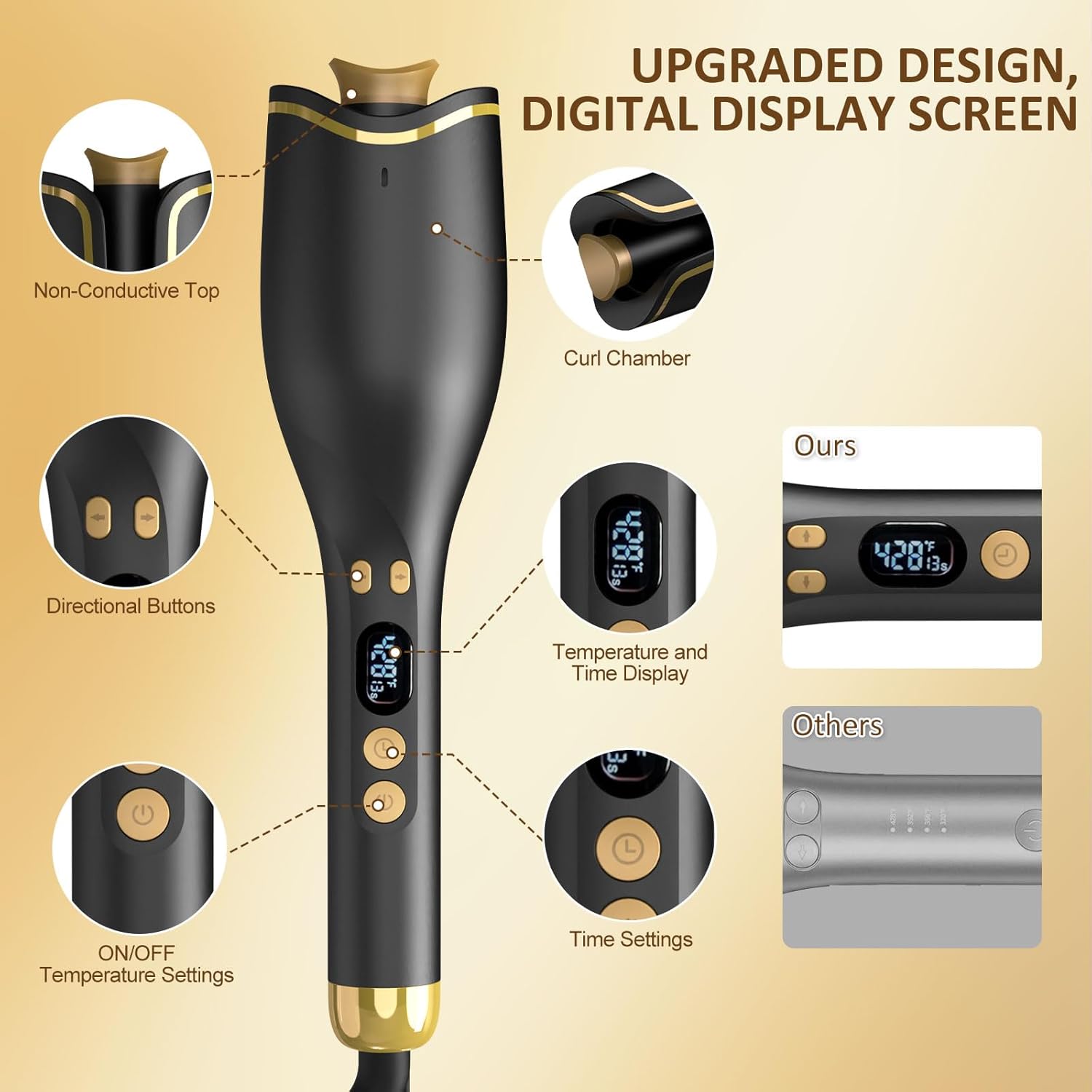 Automatic Curling Iron, Hair Curler 1" Large Slot, 4 Temperature Settings, 12s-19s Timers, Dual Voltage, Anti-Scald, Anti-Tangle, Auto Shut-Off, LCD Display, Fast Heating Easy for Use, Black - Image 4