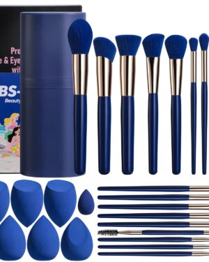BS-MALL 18-piece makeup brush set with 7 blenders displayed on a marble background.