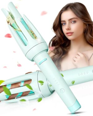 Auto Hair Curler, Automatic Curling Iron with 4 Temperature & 3 Timer, Automatic Shut-Off, Anti-Scald, Anti-Tangle Rotating Curling Wand for Hair Styling, Blue