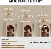 KCO Lighting Modern Gold Globe Sputnik Chandelier 18-Light Milk Glass Ball Round Pendant Lighting Mid Century Contemporary Starburst Chandelier Kitchen Island Dining Lights Fixture (18-Light) - Image 4