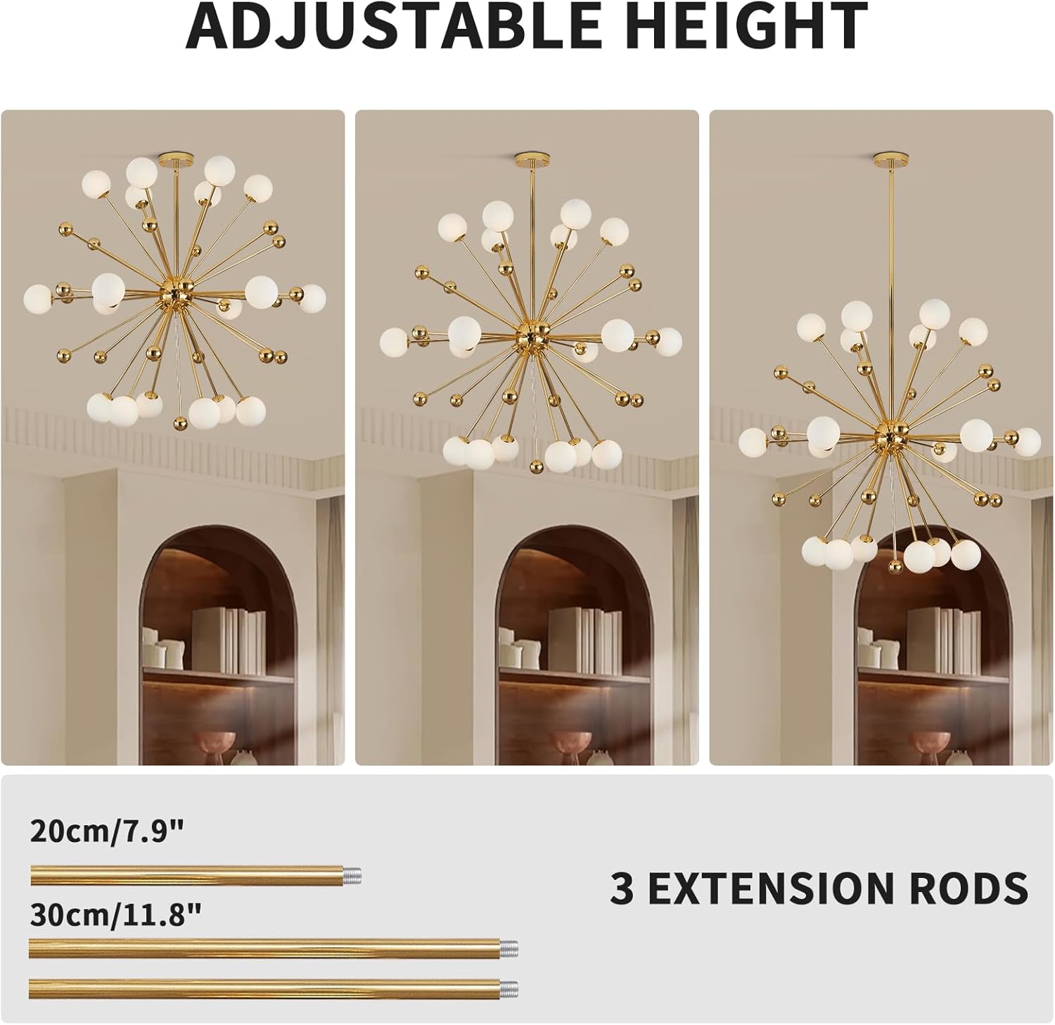 KCO Lighting Modern Gold Globe Sputnik Chandelier 18-Light Milk Glass Ball Round Pendant Lighting Mid Century Contemporary Starburst Chandelier Kitchen Island Dining Lights Fixture (18-Light) - Image 4