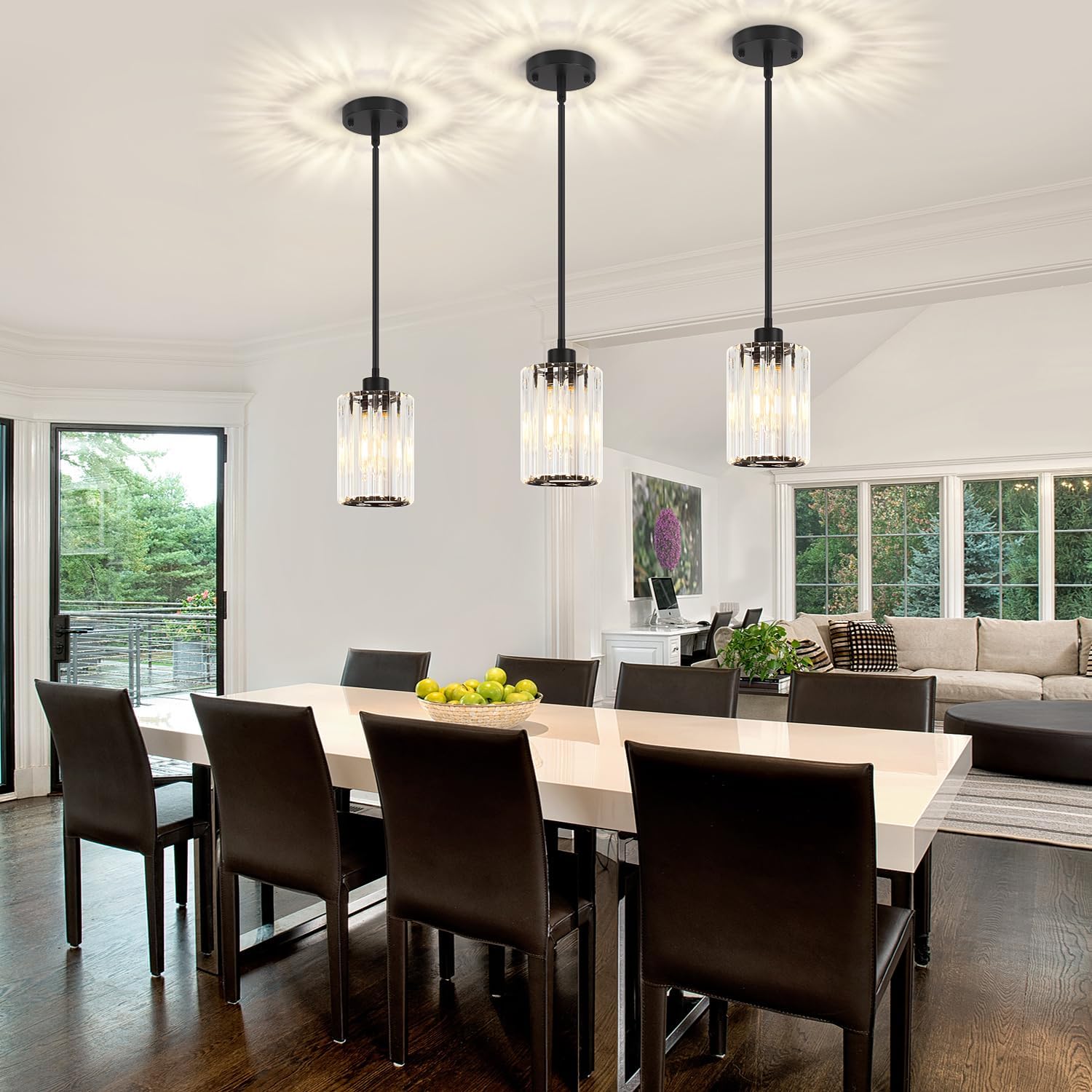 ZSMIHDOH 3 Pack Black Pendant Light, Modern Crystal Pendant Lights Kitchen Island Lighting, Hanging Light Fixtures Mini Chandelier Pendant Lights for Island... - Image 2