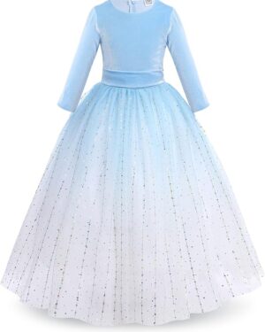 OBEEII Girls Flower Girl Dress Velvet Long Dress Winter Fall Wedding Bridesmaid Maxi Gown 3/4 Sleeve Princess Party Dresses