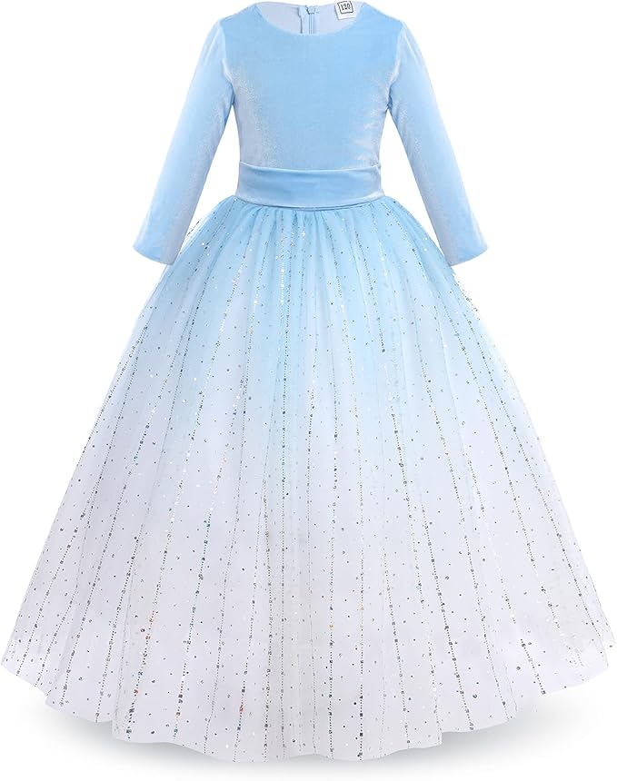 OBEEII Girls Flower Girl Dress Velvet Long Dress Winter Fall Wedding Bridesmaid Maxi Gown 3/4 Sleeve Princess Party Dresses