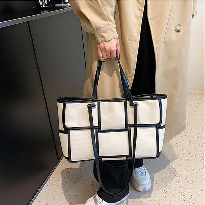 Women Large Leather Woven Shoulder Bag Crossbody Bag,Ladies Top Handle Satchel Tote Work Bag with Matching Clutch - Image 4