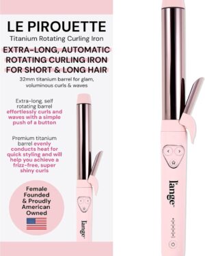 L'ANGE HAIR Le Pirouette 32MM Titanium Rotating Curling Iron Self-Rotating Curler | Curls and Waves for Beginners and Pros | Premium Titanium 1.25 Inch Barrel | Blush