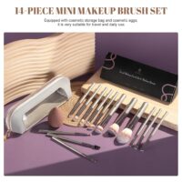 BS-MALL Makeup Brushes Set 14 Pcs with 1 Pcs Makeup Sponge – Essential Foundation Powder Concealers, Eye Shadows, Blush Makeup Brushes with Travel Makeup Case (Champagne) - Image 6