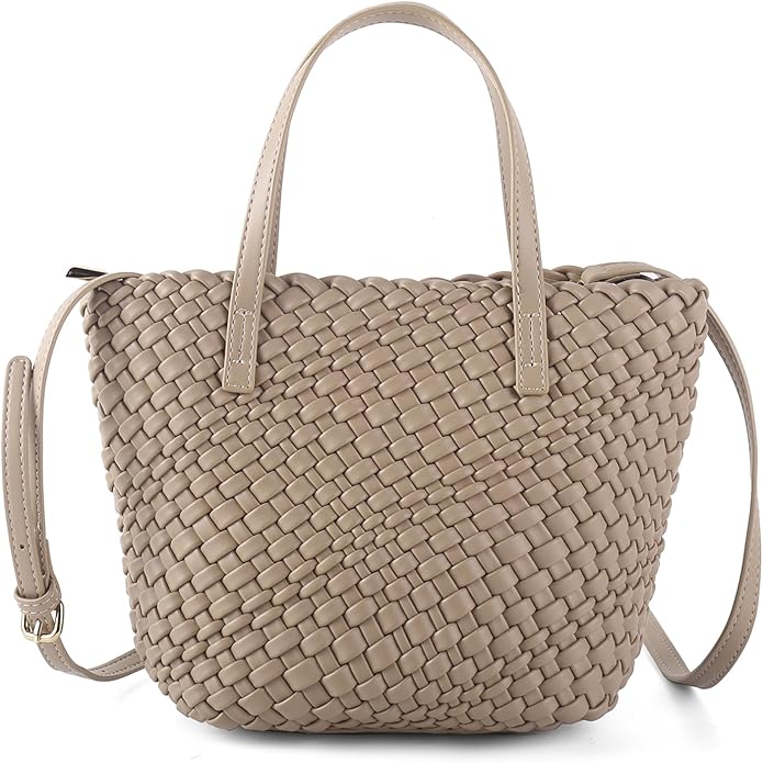 Woven Bags for Women Tote Hobo Shoulder Crossbody Bags PU Leather Handwoven Purse Summer Beach Travel Handbag (Khaki)