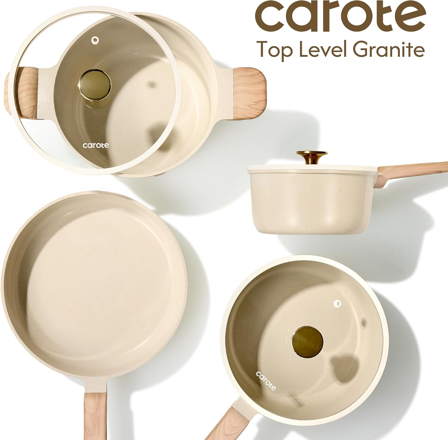 CAROTE 14Pcs Pots and Pans Set Non stick, Ceramic Cookware Set, Non-toxic Kitchen Cooking Set, PFAS and PFOA Free - Image 3