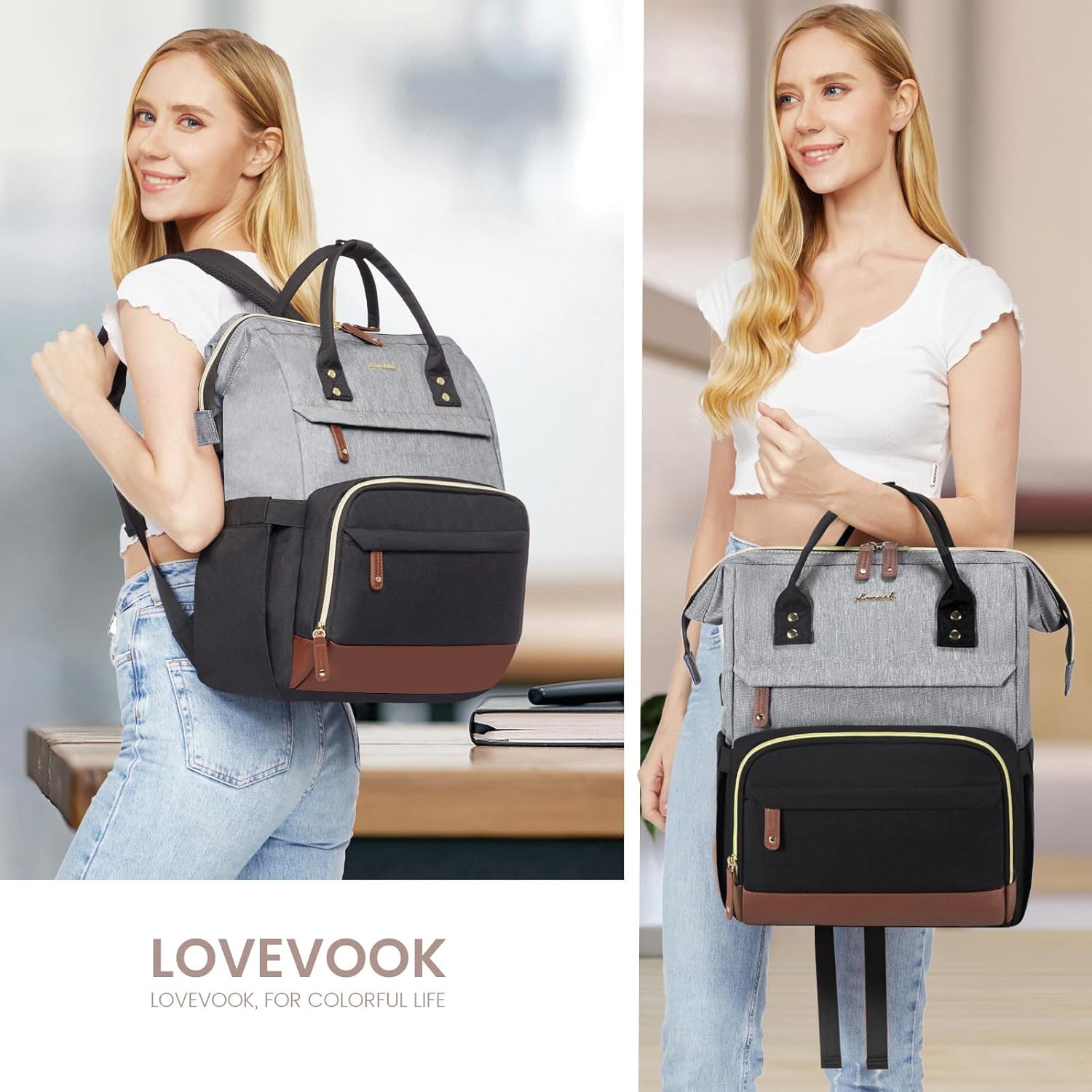 LOVEVOOK Laptop Backpack for Women, 15.6 Inch Work Business Backpacks Purse With Large Capacity, Waterproof Nurse Bag College Bookbag for School, Waterproof Casual Daypack for Travel - Image 2