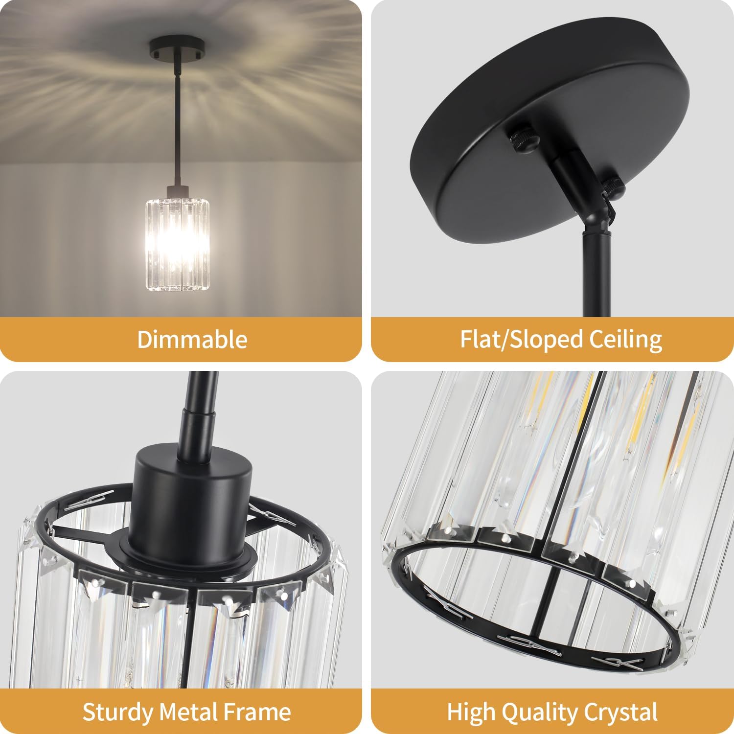 ZSMIHDOH 3 Pack Black Pendant Light, Modern Crystal Pendant Lights Kitchen Island Lighting, Hanging Light Fixtures Mini Chandelier Pendant Lights for Island... - Image 7