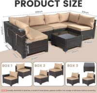 LEVELEVE 7 Pieces Outdoor Patio Furniture Sets,Rattan Conversation Sectional Set,Manual Weaving Wicker Patio Sofa with Tea Table - Image 2