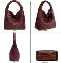 Women Vegan Leather Hand-Woven Tote Handbag Fashion Shoulder Top-handle Bag All-Match Underarm Bag with Purse - Image 2
