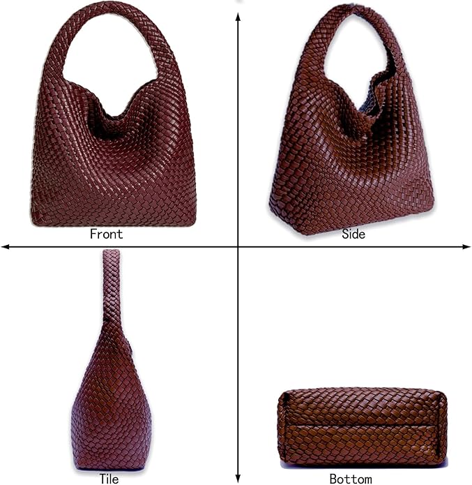 Women Vegan Leather Hand-Woven Tote Handbag Fashion Shoulder Top-handle Bag All-Match Underarm Bag with Purse - Image 2