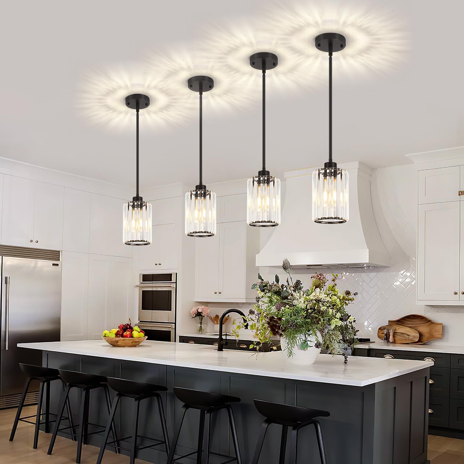 ZSMIHDOH 3 Pack Black Pendant Light, Modern Crystal Pendant Lights Kitchen Island Lighting, Hanging Light Fixtures Mini Chandelier Pendant Lights for Island... - Image 5
