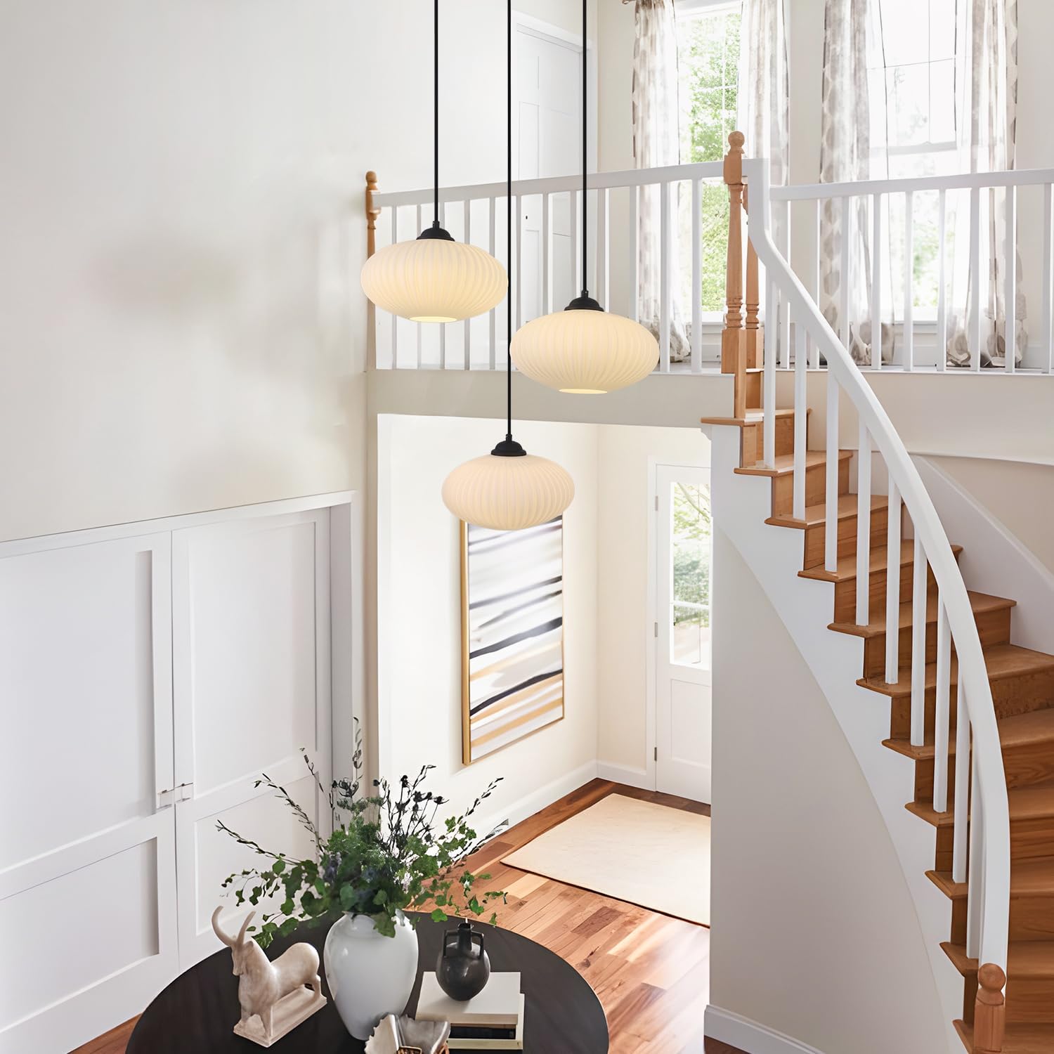 KCO Lighting 3-Light Cluster Pendant Hanging Lights Black Globe Chandelier Light Fixture Large Milk Glass Cluster Pendant Lights Mid Century Modern Multi Light Pendant Lighting Kitchen Island - Image 2