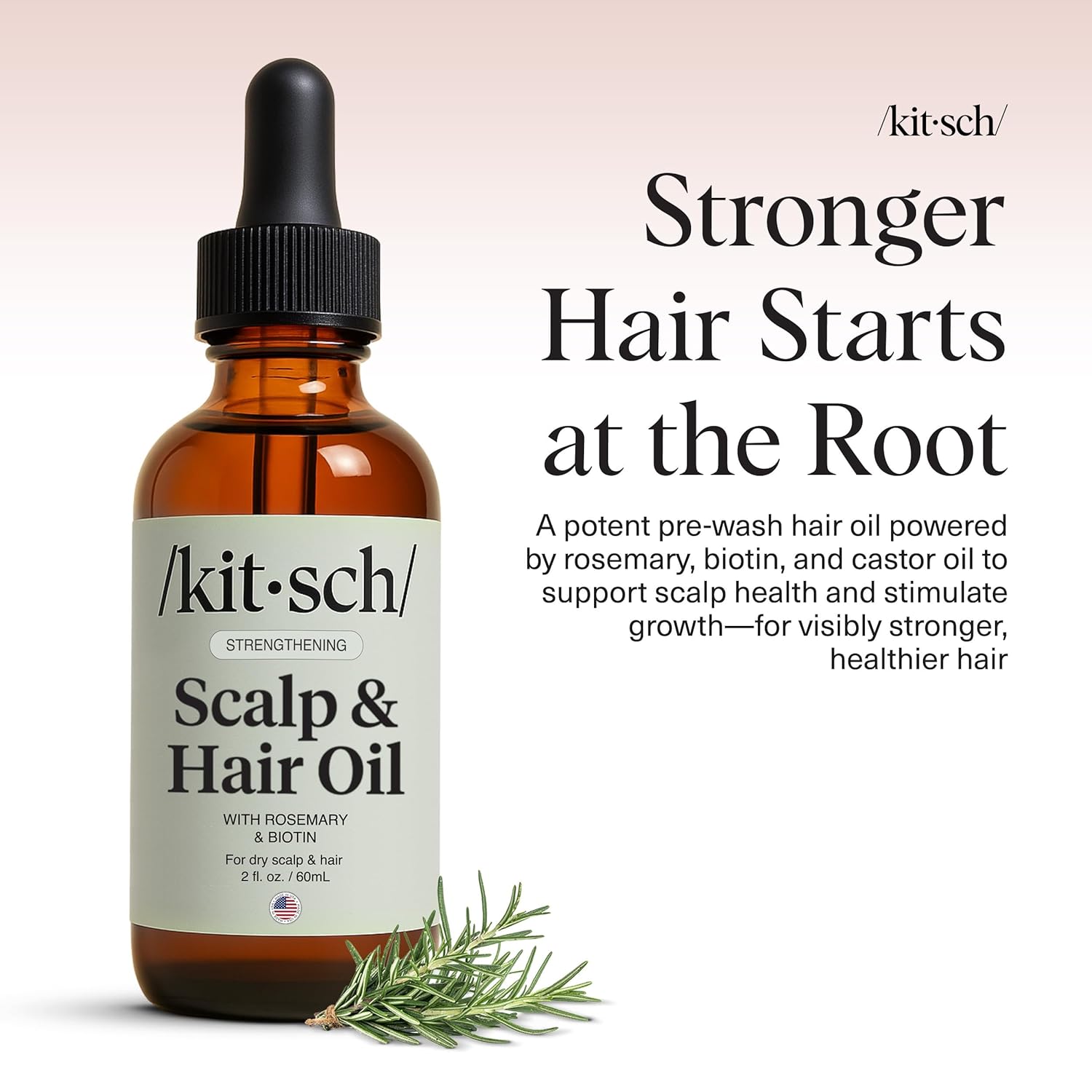 Kitsch Rosemary Oil Pre-Wash Strengthening Hair Oil with Castor, Biotin, Jojoba, Lavender Scent, 60ml - Image 2