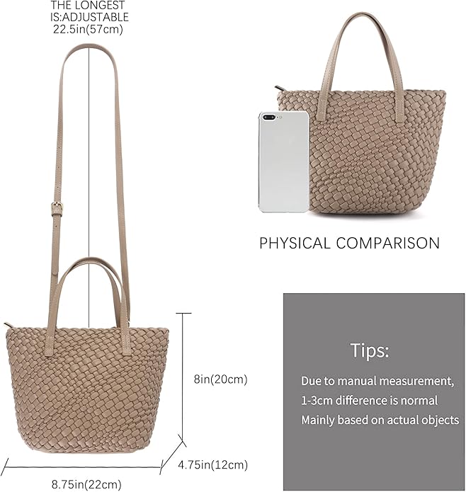 Woven Bags for Women Tote Hobo Shoulder Crossbody Bags PU Leather Handwoven Purse Summer Beach Travel Handbag (Khaki) - Image 4