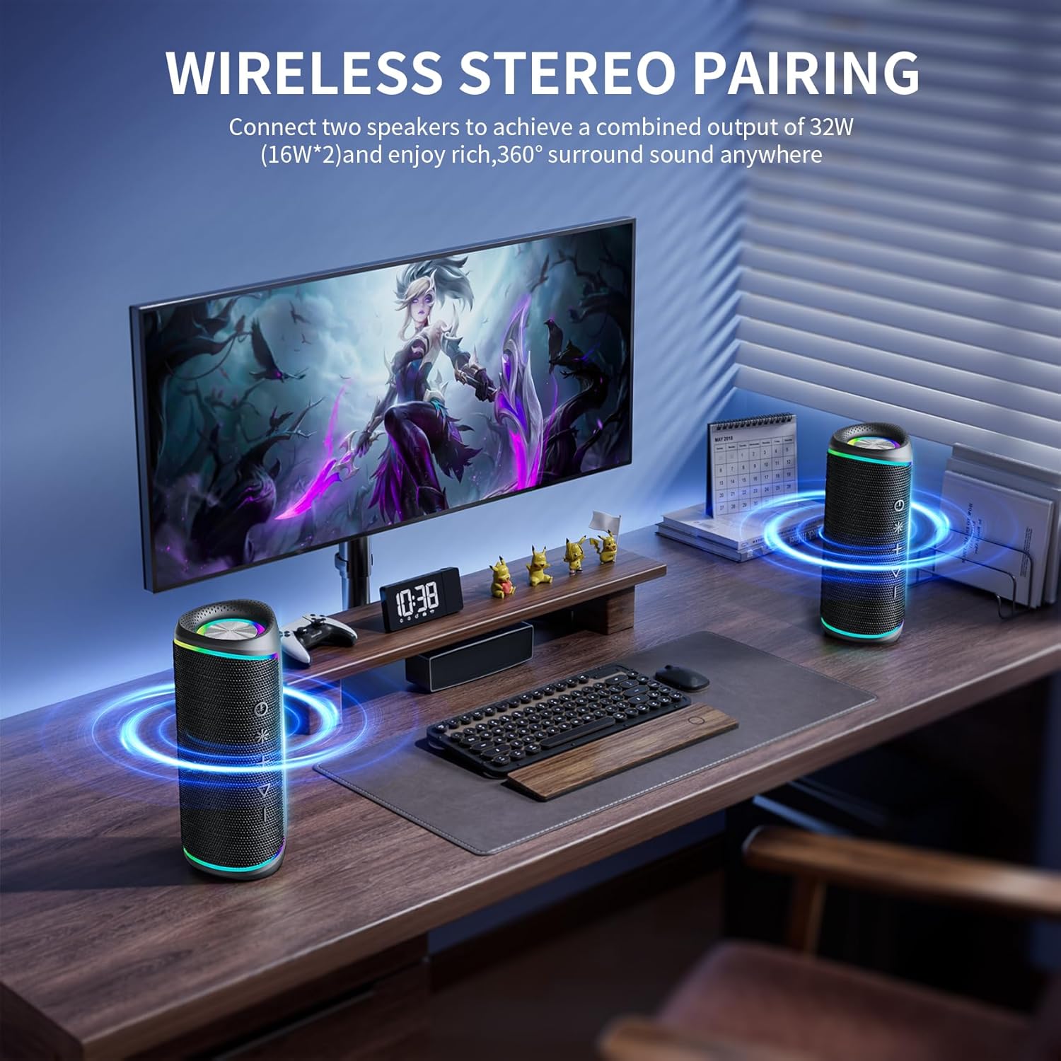 Portable Bluetooth Speaker with Lights, Stocking Stuffers, Powerful Crystal Clear Sound, IPX5 Waterproof, All Day Playtime, BT 5.3, TWS Paring, Small Wireless Speaker for Outdoor, White Elephant Gifts - Image 5