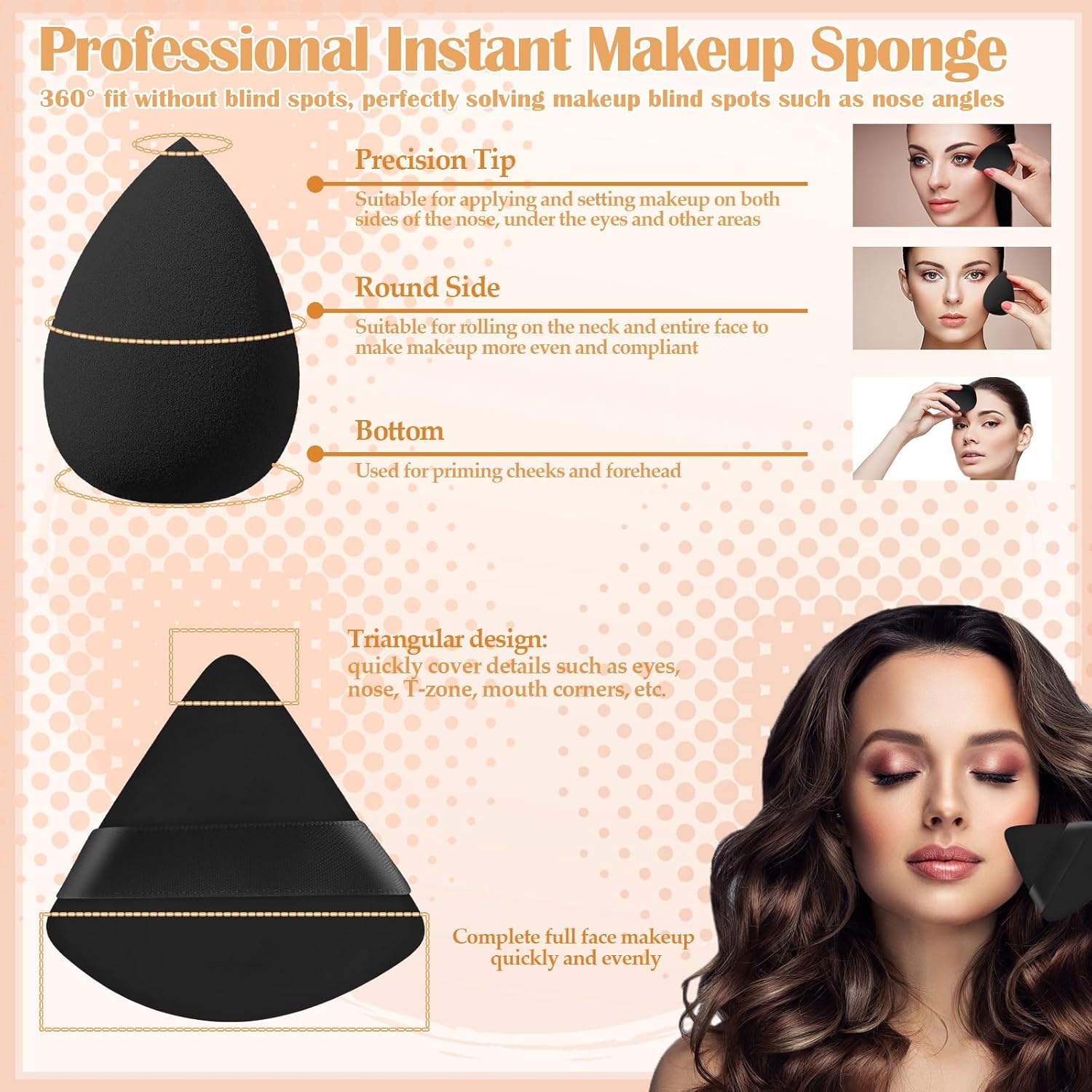 6Pcs Foundation Brush for Liquid Makeup,Liquid Foundation Brush with Makeup Sponge and Powder Puff for Foundation, Powder, Blush, and Concealer(Black) - Image 3