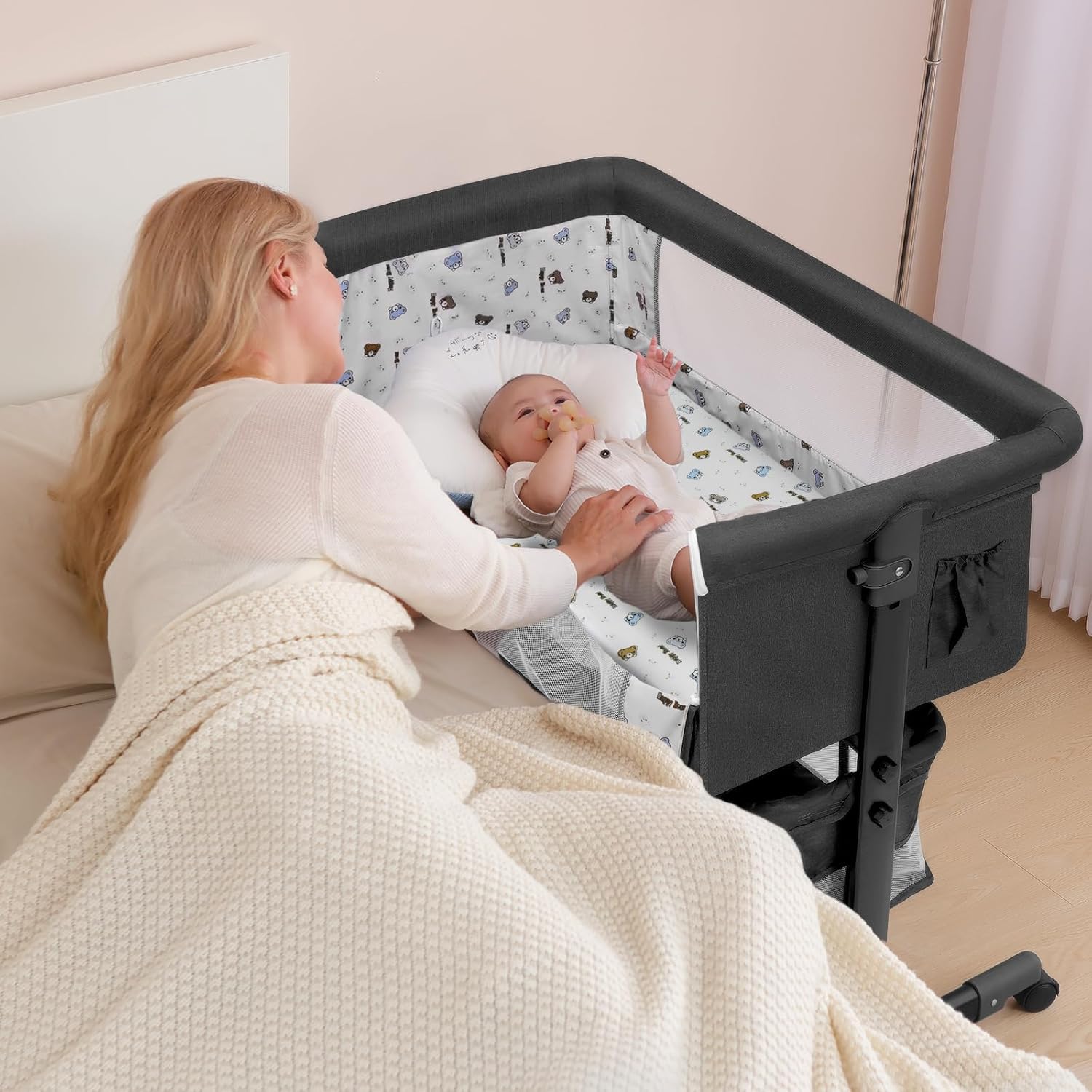 Baby Bassinet, Baby Basinet Bedside Sleeper, Easy to Fold Portable Crib Side Bassinet 2025new Style Girl/boy bassinets (Dark Gray) - Image 6