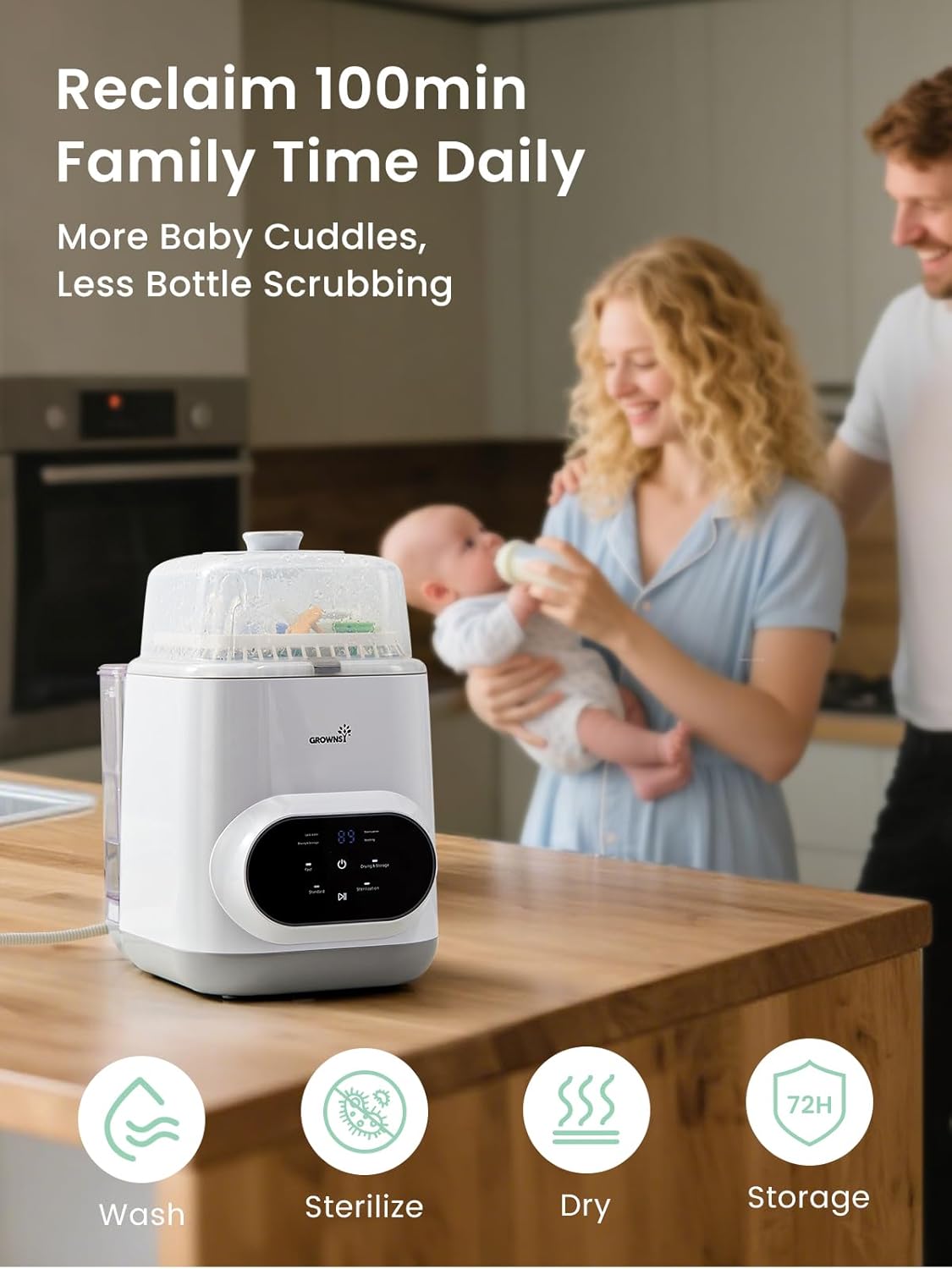 Grownsy EaseClean Bottle Washer Pro | All-in-One Bottle Washer and Sterilizer and Dryer | Baby Bottle Washer for Bottles, Pump Parts & Baby Essentials | Replaces Hand Washing - Image 4