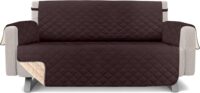 Utopia Bedding Reversible Sofa Couch Cover, Water Resistant Slipcover Furniture Protector with Foam Sticks and Elastic Straps for Kids Dogs Pets (3 Seater, Chocolate/Beige)