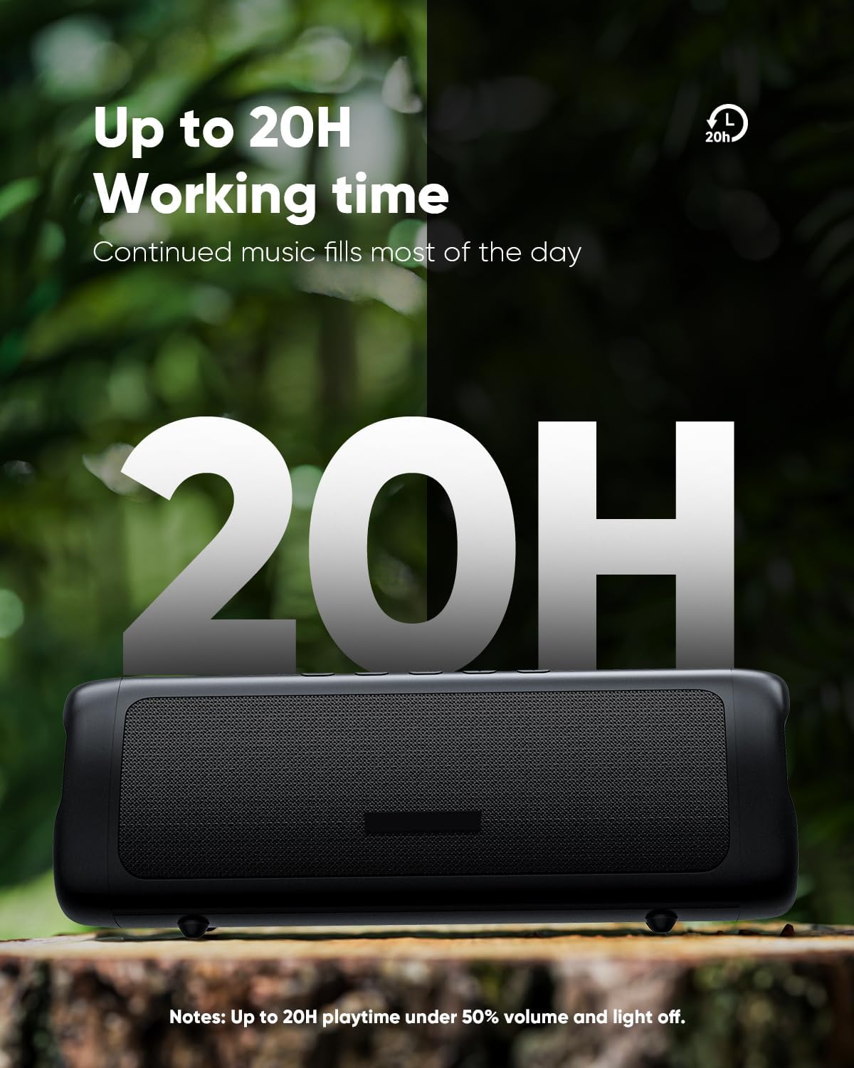 Bluetooth Speaker with HD Sound, Portable Wireless, IPX5 Waterproof, Up to 20H Playtime, TWS Pairing, BT5.3, for Home/Party/Outdoor/Beach, Stocking Stuffers, White Elephant Gifts for Adults (Black) - Image 4