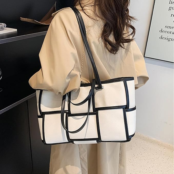 Women Large Leather Woven Shoulder Bag Crossbody Bag,Ladies Top Handle Satchel Tote Work Bag with Matching Clutch - Image 6