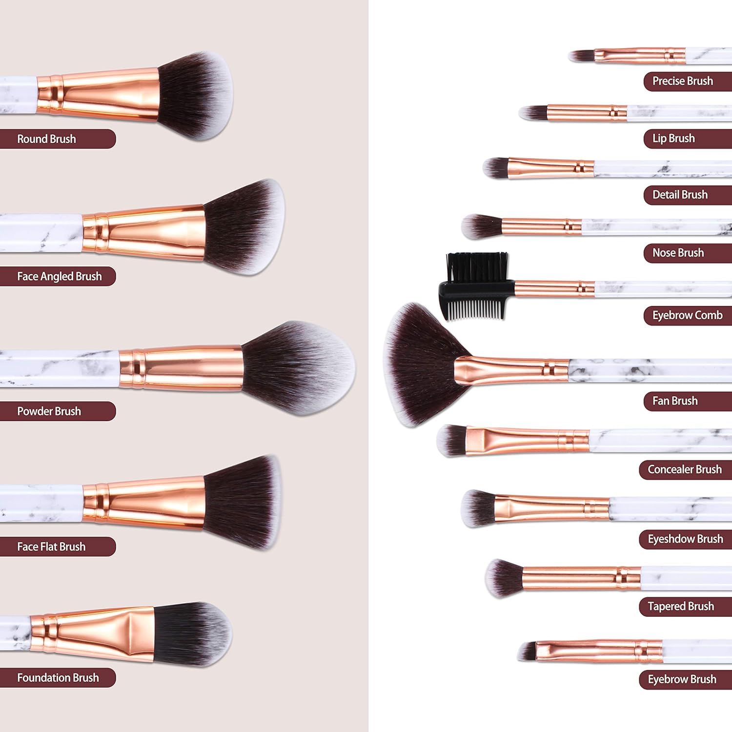 DUAIU Makeup Brushes Set Make Up Brushes Professional 15Pcs Marble Makeup Brush Set for Foundation Powder Concealers and Eyeshadow with Exquisite Marble Bucket Gift Box… - Image 5