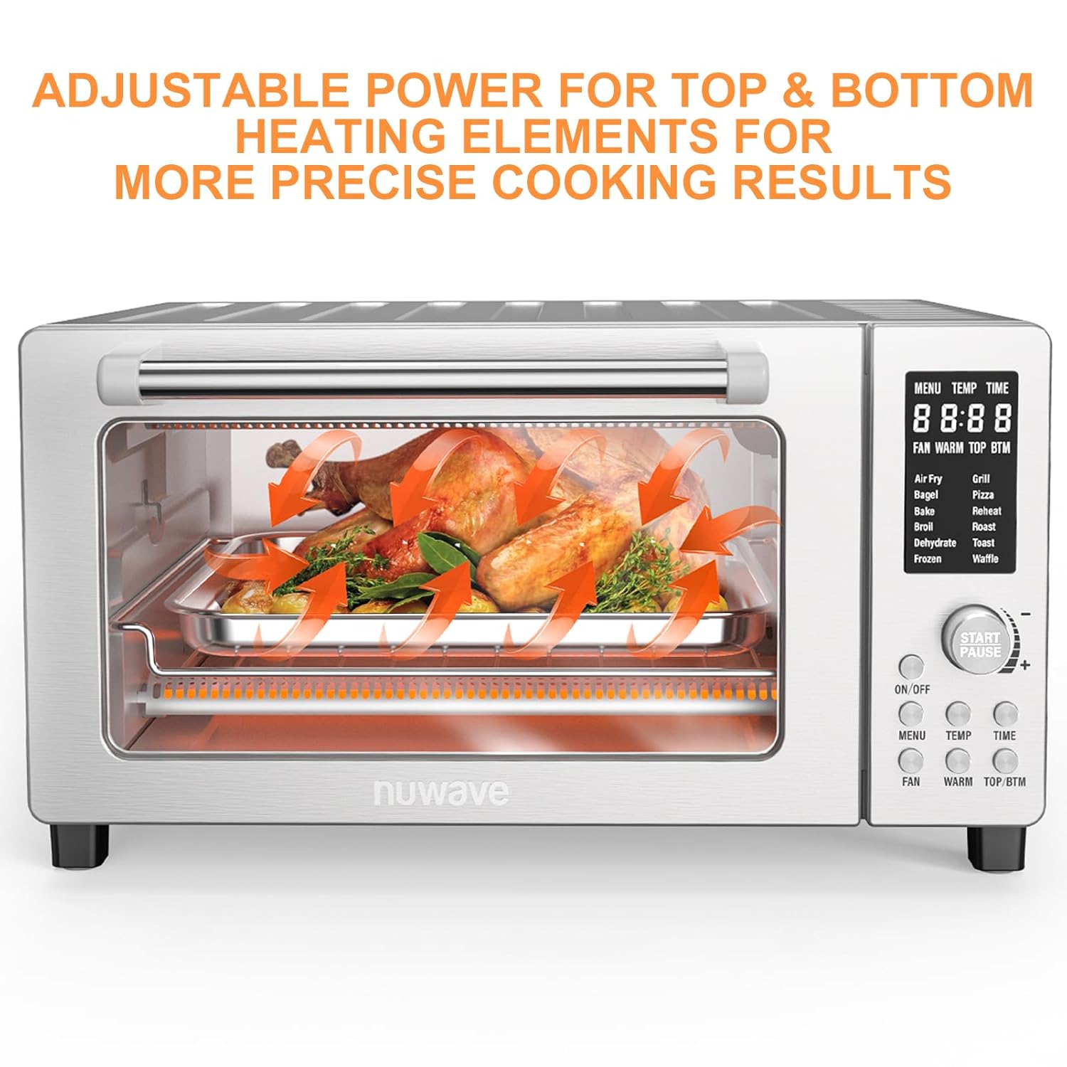 Nuwave Bravo Air Fryer Toaster Smart Oven, 10-in-1 Countertop Convection, 1800 Watts, 21-Qt Capacity, 50°-450°F Temp Controls, Top and Bottom Heater Adjustments 0%-100%, PFAS Free, Stainless Steel - Image 4