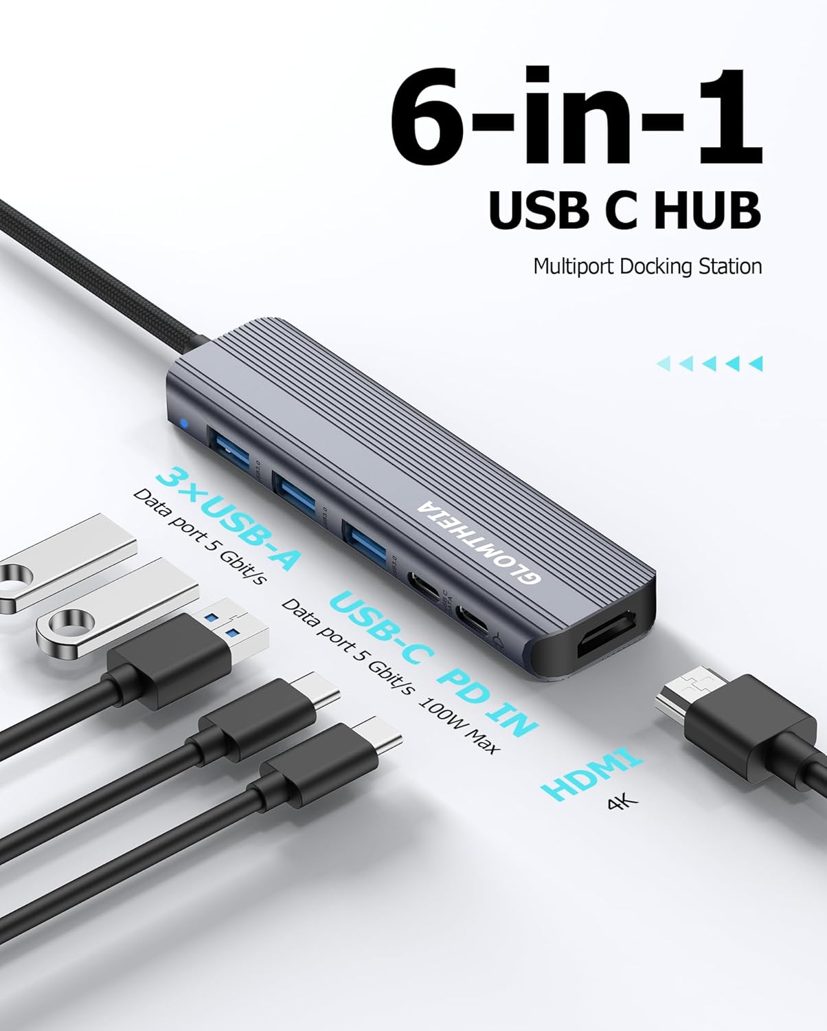 USB C Hub HDMI Multiport Adapter Dongles for MacBook Pro/Air Mac iPad Laptop, Tpye C Multiple Dock with 4k@30Hz HDMI, USB A 3.0, USB C 3.0, 100W Pass Through Charging - Image 7