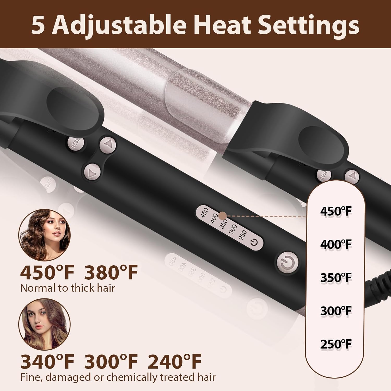 MQUPIN Rotating Curling Iron 1 inch Professional Automatic Wave Hair Curling Wand for Women, Dual Ceramic Voltage Fast Heating Hair Curlers for Long/Middle/Short All Hair (1 INCH, Rose Gold) - Image 5