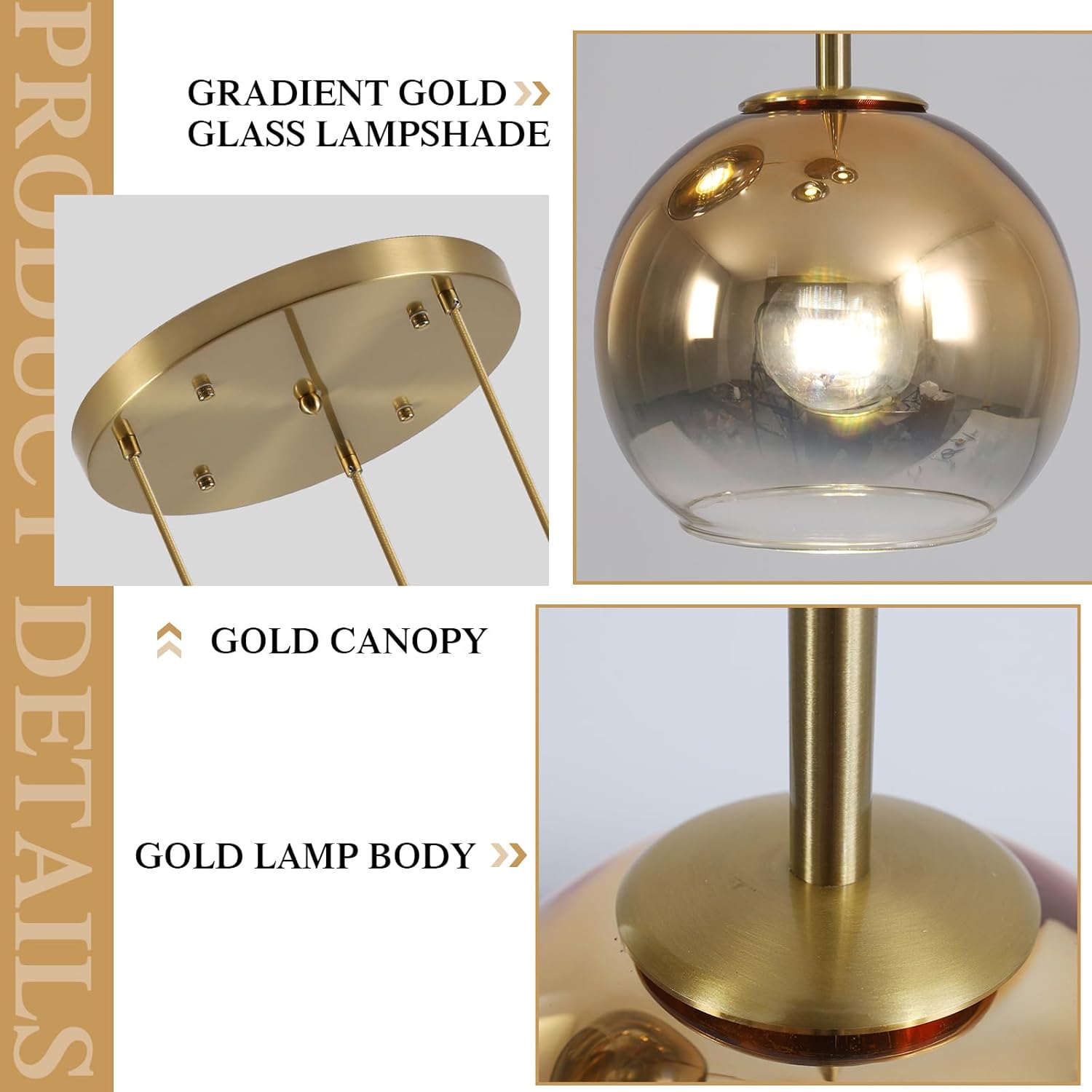 KCO Lighting 3 Light Globe Cluster Pendant Light Modern Glass Cluster Chandelier Gold Glass Pendant Light Fixture Mid Century Dining Room Chandelier Multi Pendant Light Fixture - Image 4