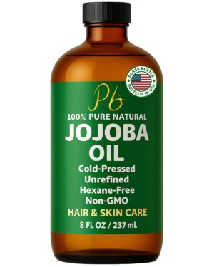 Jojoba Oil – 8 fl oz Glass Bottle – Cold-Pressed, Unrefined & Hexane-Free Jojoba Oil for Hair, Skin & Face – Natural Moisturizer & Lightweight Carrier Oil for Essential Oils, Scalp Care & Massage