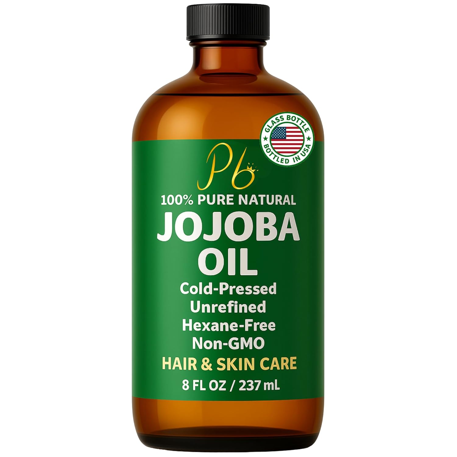 Jojoba Oil – 8 fl oz Glass Bottle – Cold-Pressed, Unrefined & Hexane-Free Jojoba Oil for Hair, Skin & Face – Natural Moisturizer & Lightweight Carrier Oil for Essential Oils, Scalp Care & Massage