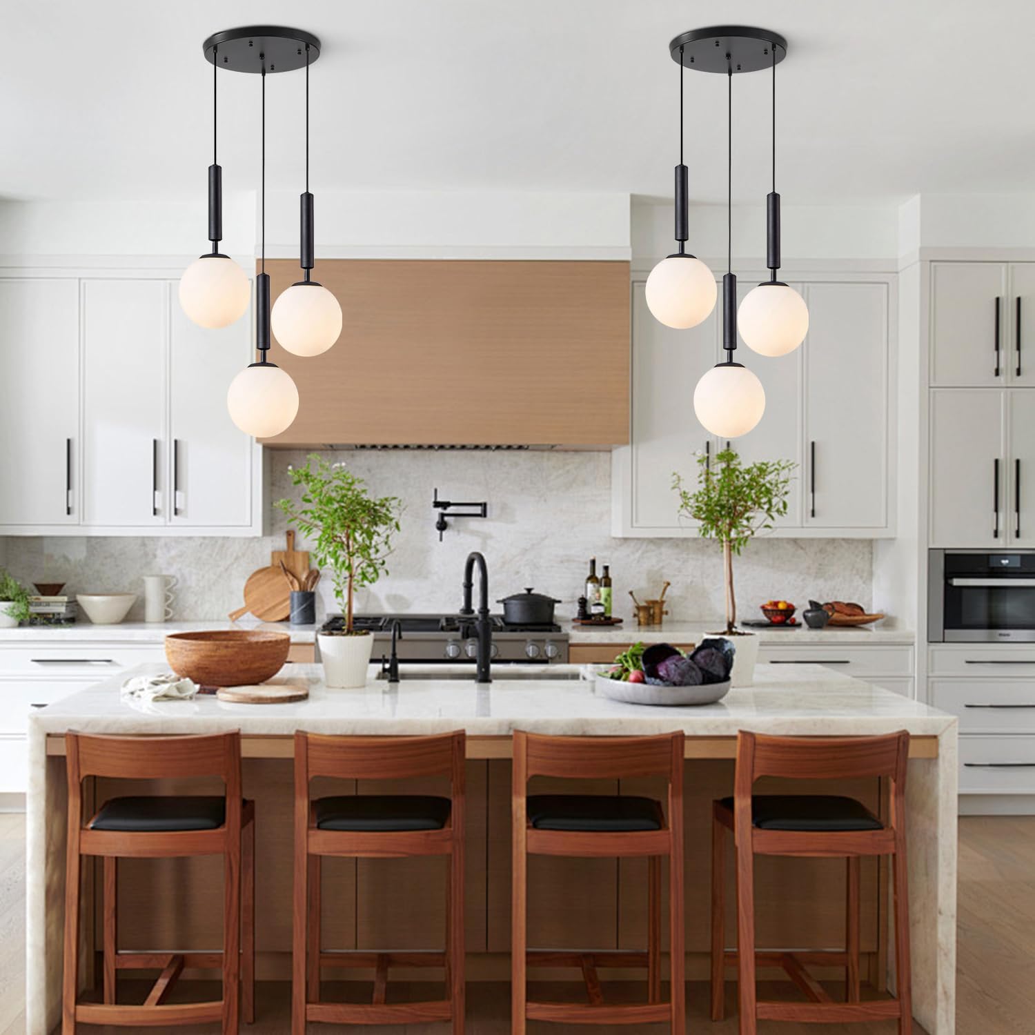 KCO Lighting 3 Light Globe Cluster Pendant Light Modern Large Milk Glass Chandelier Mid Century Black Cluster Chandelier Pendant Lighting Vintage Multi Light Hanging Ceiling Fixture - Image 5
