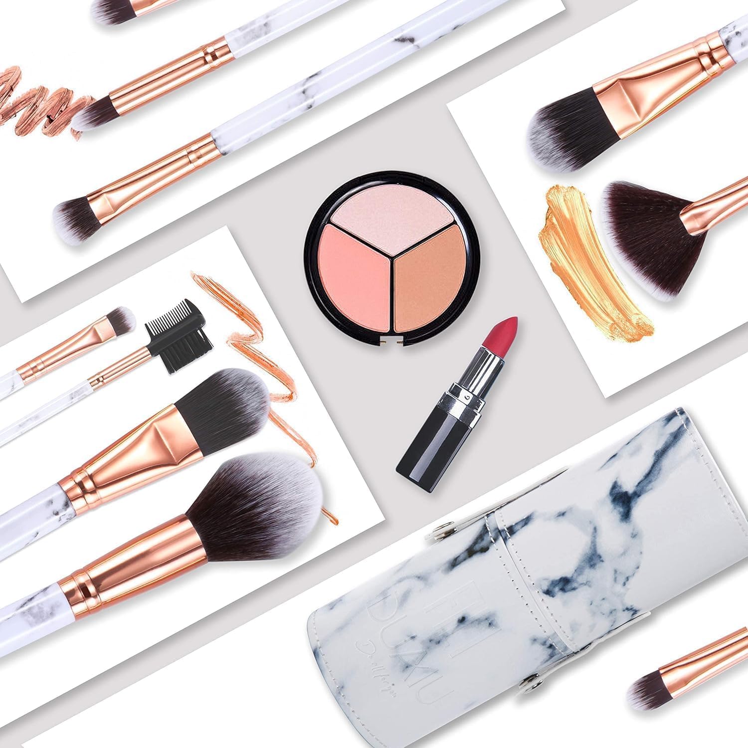 DUAIU Makeup Brushes Set Make Up Brushes Professional 15Pcs Marble Makeup Brush Set for Foundation Powder Concealers and Eyeshadow with Exquisite Marble Bucket Gift Box… - Image 3
