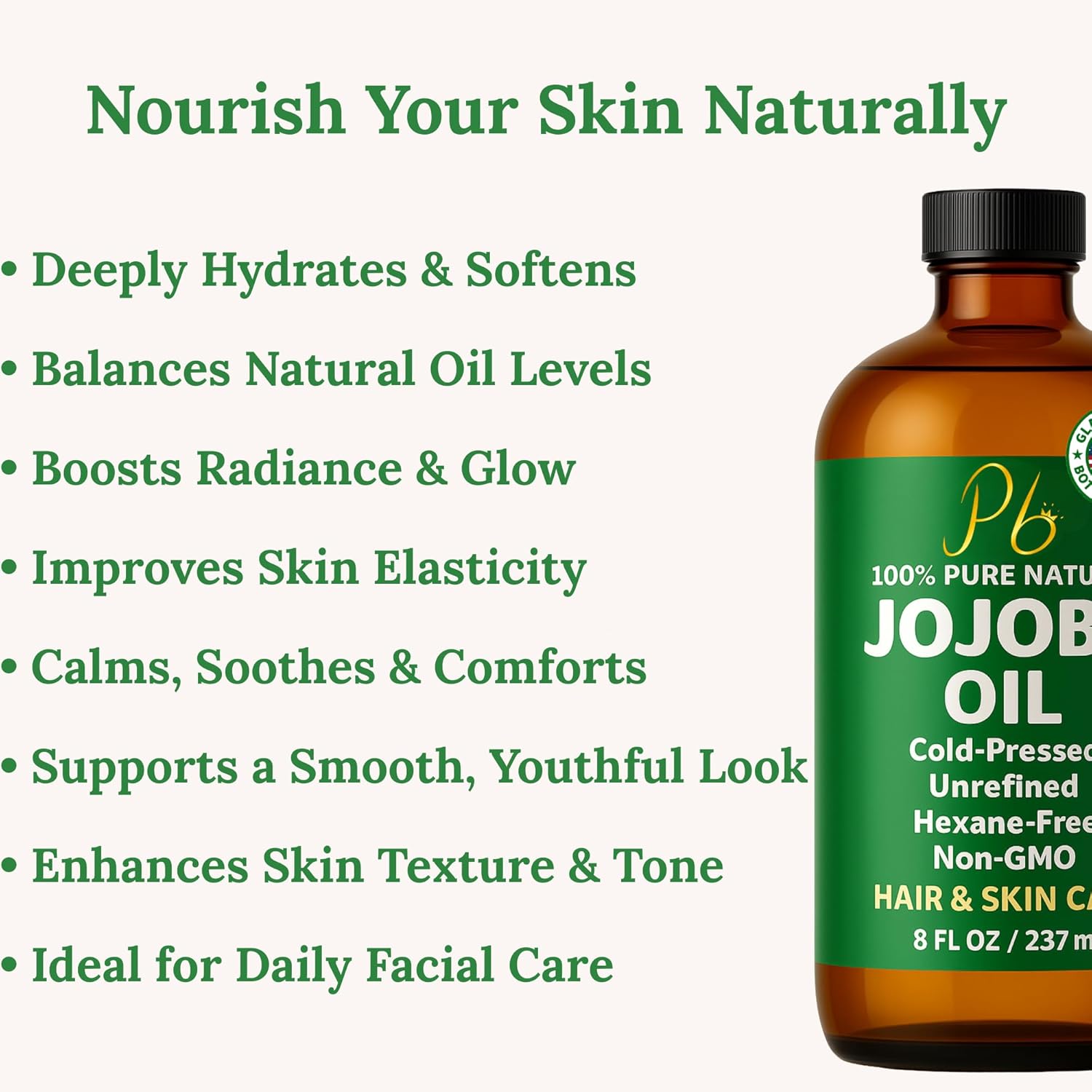 Jojoba Oil – 8 fl oz Glass Bottle – Cold-Pressed, Unrefined & Hexane-Free Jojoba Oil for Hair, Skin & Face – Natural Moisturizer & Lightweight Carrier Oil for Essential Oils, Scalp Care & Massage - Image 3
