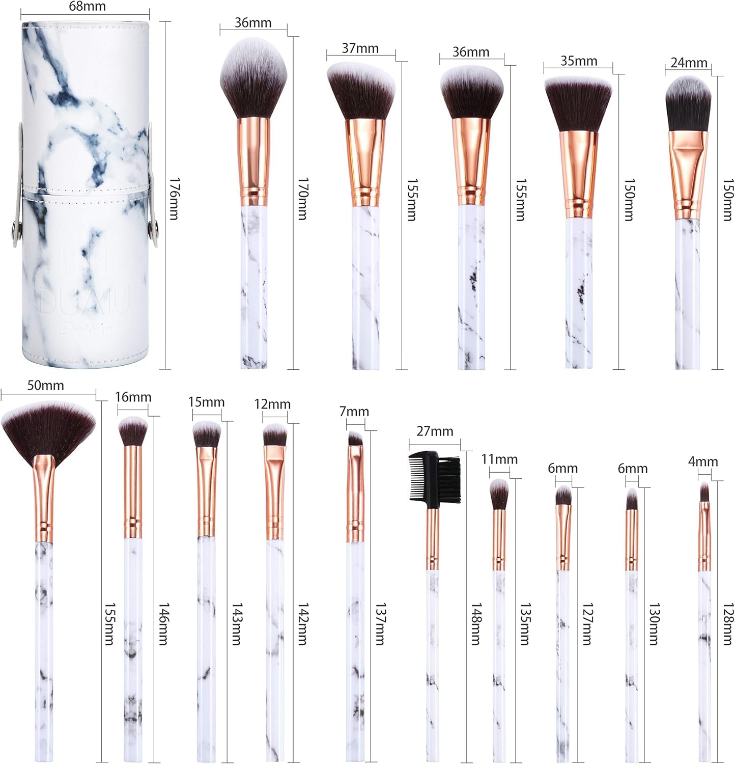 DUAIU Makeup Brushes Set Make Up Brushes Professional 15Pcs Marble Makeup Brush Set for Foundation Powder Concealers and Eyeshadow with Exquisite Marble Bucket Gift Box… - Image 6