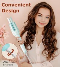 Auto Hair Curler, Automatic Curling Iron with 4 Temperature & 3 Timer, Automatic Shut-Off, Anti-Scald, Anti-Tangle Rotating Curling Wand for Hair Styling, Blue - Image 3