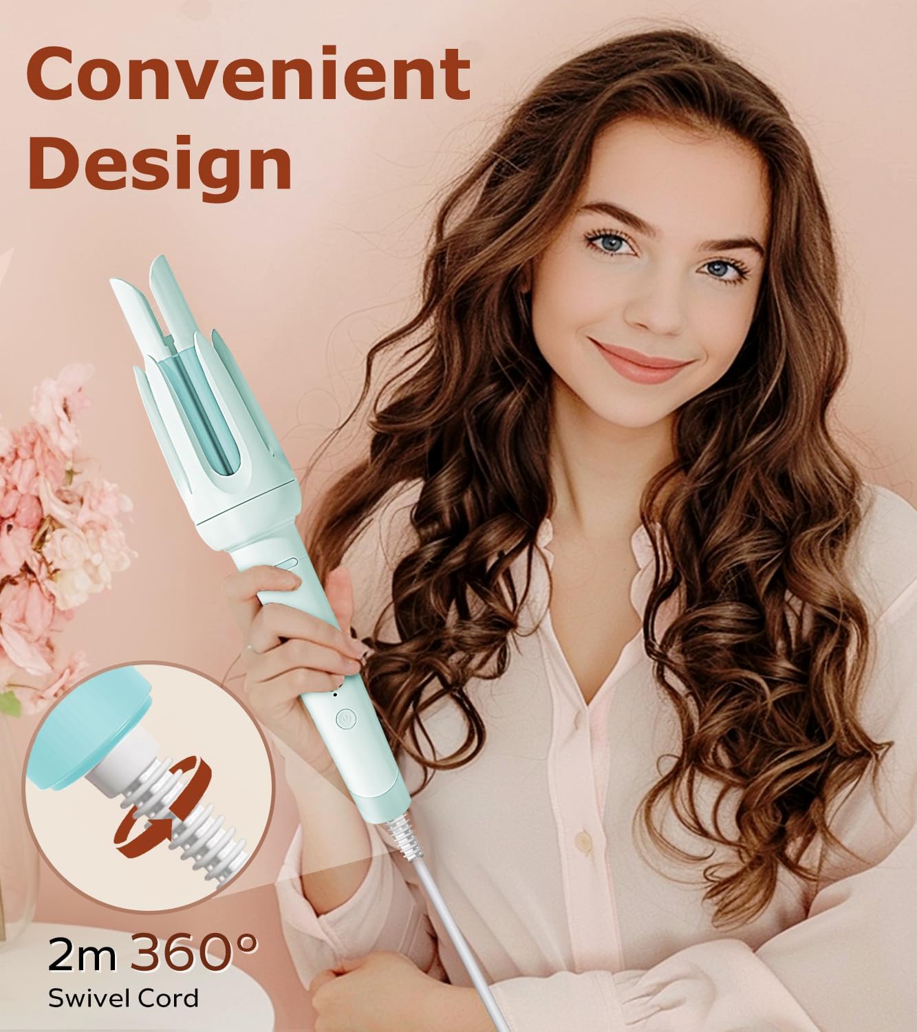 Auto Hair Curler, Automatic Curling Iron with 4 Temperature & 3 Timer, Automatic Shut-Off, Anti-Scald, Anti-Tangle Rotating Curling Wand for Hair Styling, Blue - Image 3