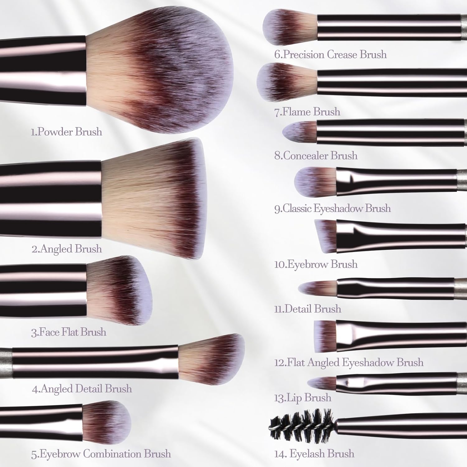 BS-MALL Makeup Brushes Set 14 Pcs with 1 Pcs Makeup Sponge – Essential Foundation Powder Concealers, Eye Shadows, Blush Makeup Brushes with Travel Makeup Case (Champagne) - Image 4